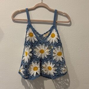 Rebellion Blue and White Daisy Crochet Camisole